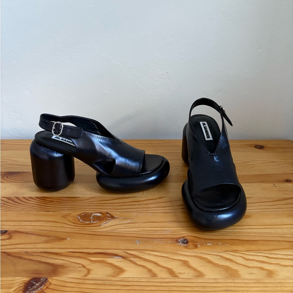 Jil Sander Puffy Leather Block Heels Sandals - Picture 1 of 5